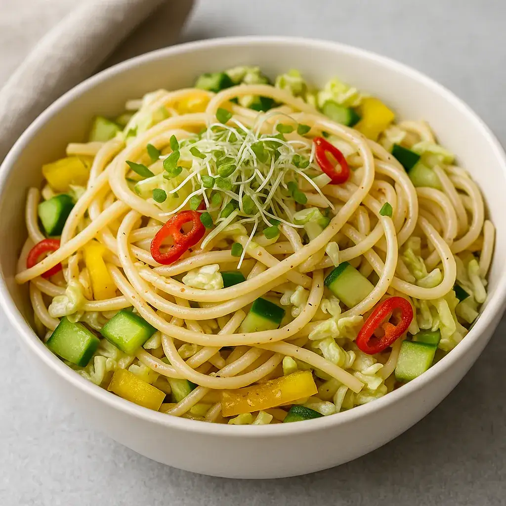 Zdjęcie Pyszna sałatka z makaronem spaghetti, która zachwyci Twoich gości